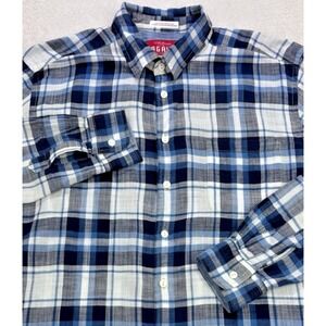Agave Shirt Men L Blue White Plaid Cotton Button Front Casual West Coast Luxury‎